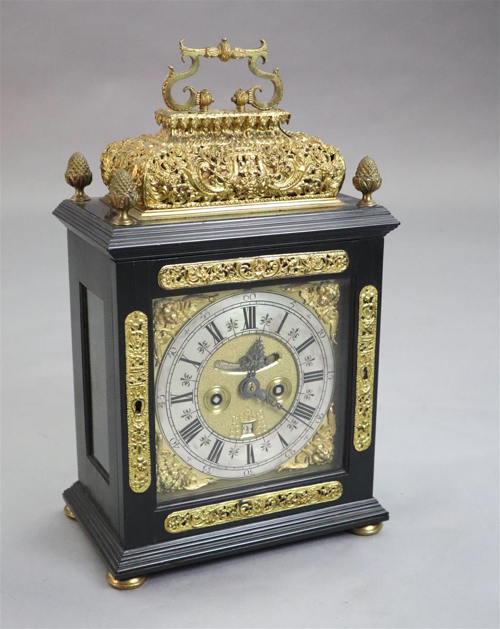 Markwick of London. A late 17th century ormolu mounted ebony repeating chiming bracket clock, width 10.25in. depth 6.5in. height 15.5in